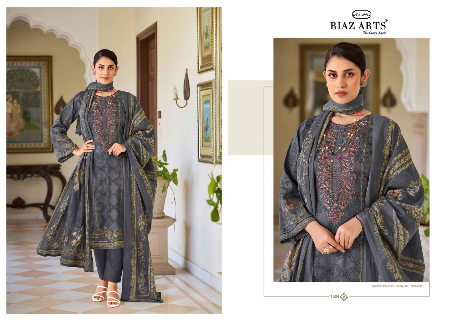 Surbhi By Riaz Arts Karachi Lawn Camric Printed Dress Material Exporters In India